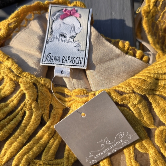 NEW Anthropologie Honeycomb Yellow Lace Dress by Yoana Baraschi $348 Size 6 - Picture 9 of 11